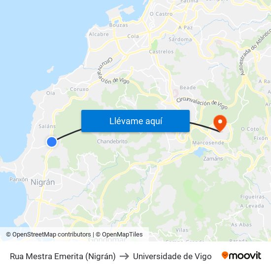 Rua Mestra Emerita (Nigrán) to Universidade de Vigo map