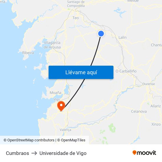 Cumbraos to Universidade de Vigo map