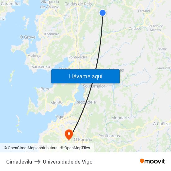 Cimadevila to Universidade de Vigo map