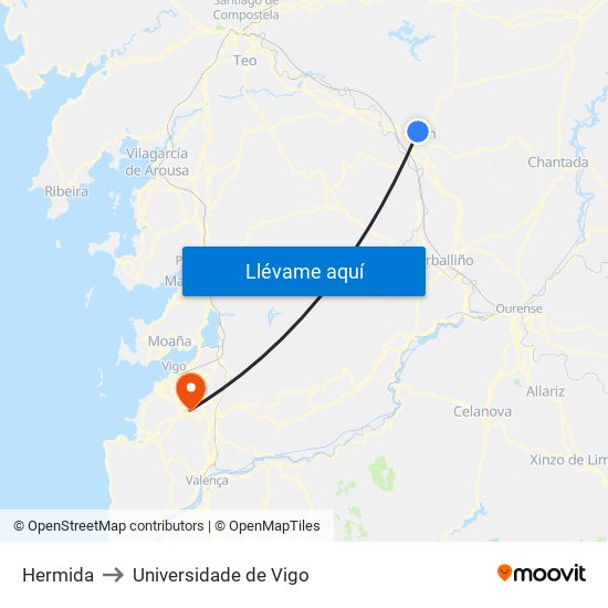 Hermida to Universidade de Vigo map