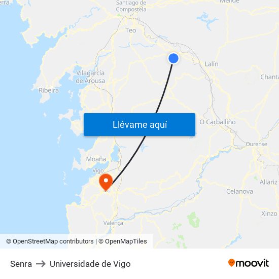 Senra to Universidade de Vigo map