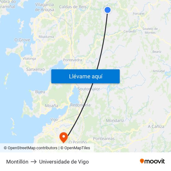 Montillón to Universidade de Vigo map