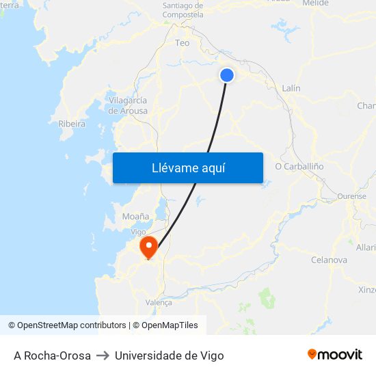 A Rocha-Orosa to Universidade de Vigo map
