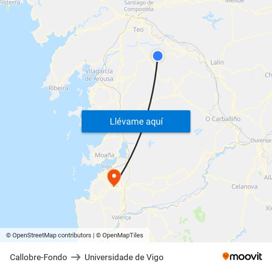 Callobre-Fondo to Universidade de Vigo map