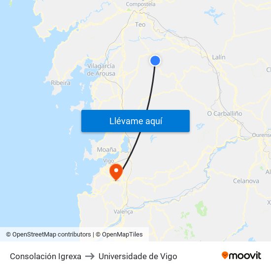 Consolación Igrexa to Universidade de Vigo map