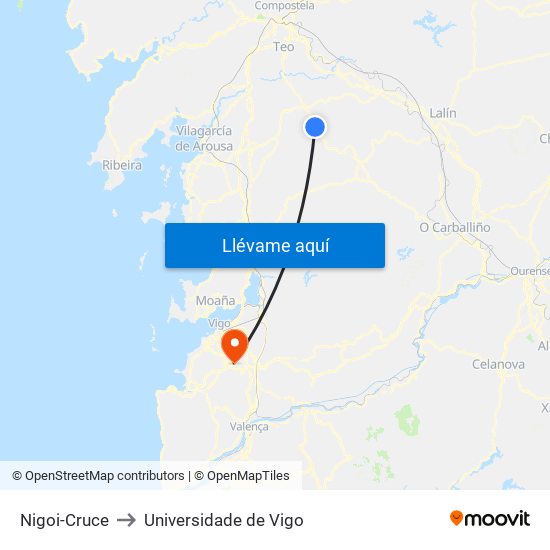 Nigoi-Cruce to Universidade de Vigo map
