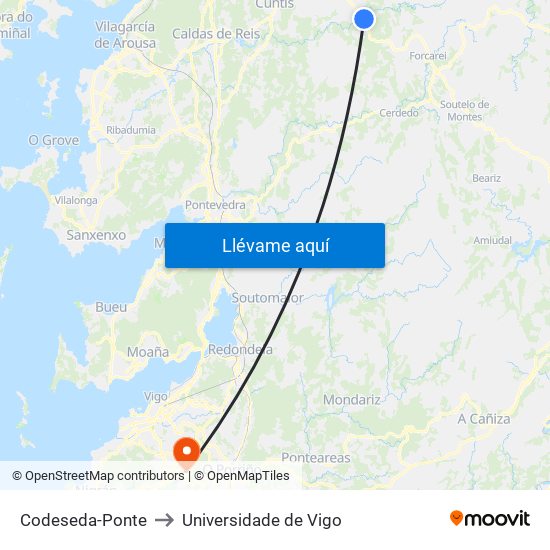 Codeseda-Ponte to Universidade de Vigo map