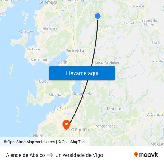 Alende de Abaixo to Universidade de Vigo map