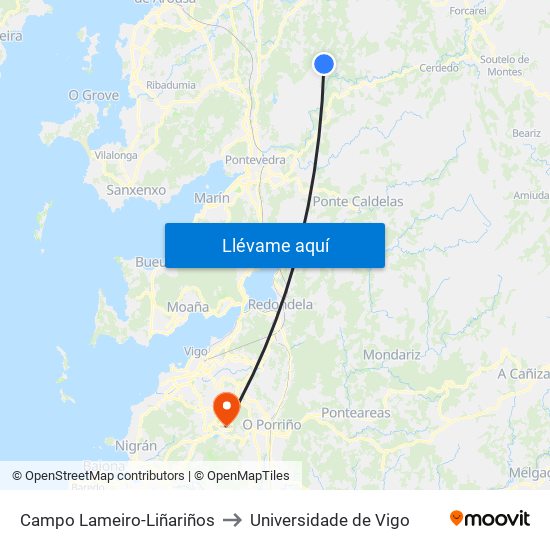 Campo Lameiro-Liñariños to Universidade de Vigo map