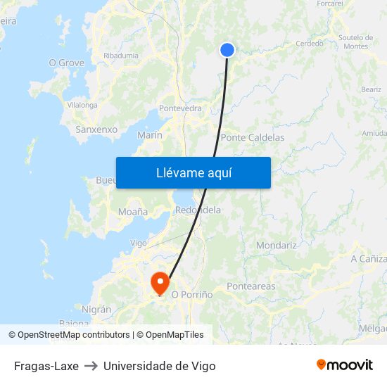 Fragas-Laxe to Universidade de Vigo map