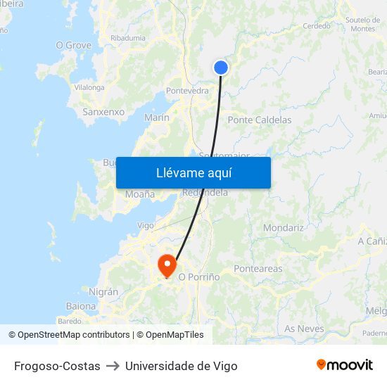 Frogoso-Costas to Universidade de Vigo map
