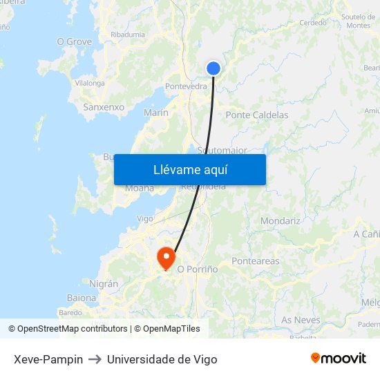 Xeve-Pampin to Universidade de Vigo map
