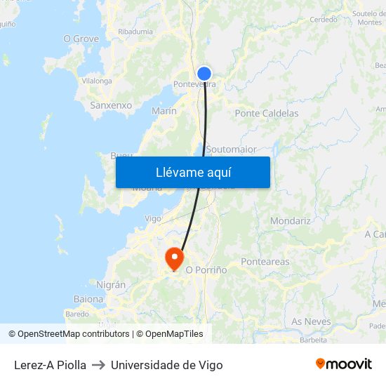 Lerez-A Piolla to Universidade de Vigo map