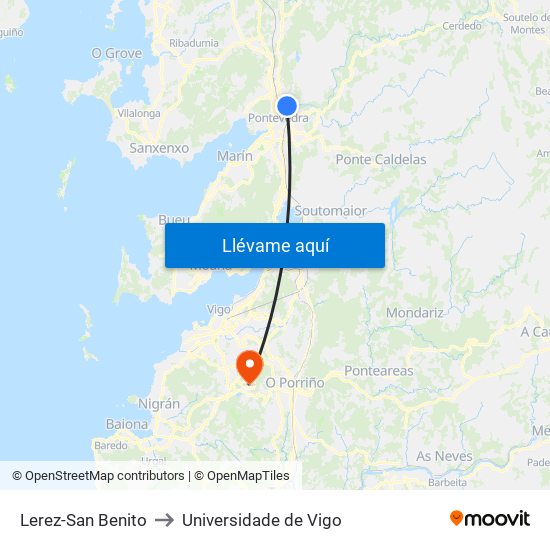 Lerez-San Benito to Universidade de Vigo map