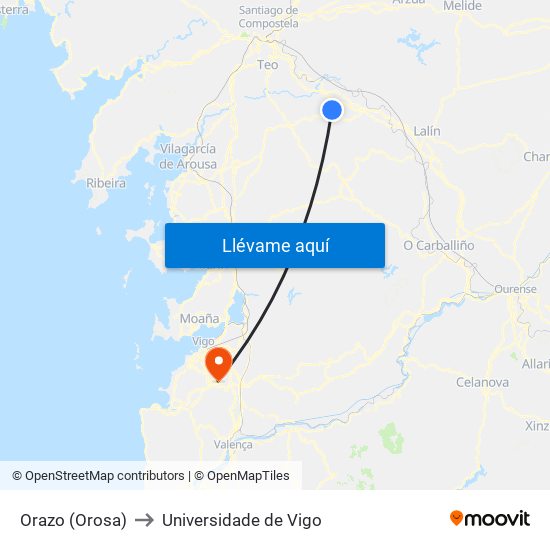 Orazo (Orosa) to Universidade de Vigo map