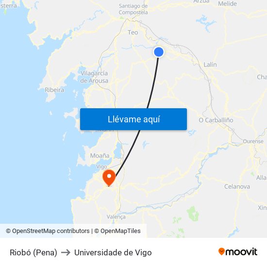 Riobó (Pena) to Universidade de Vigo map