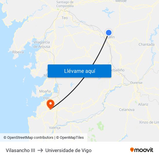 Vilasancho III to Universidade de Vigo map