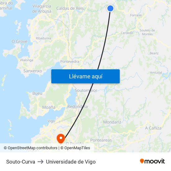 Souto-Curva to Universidade de Vigo map