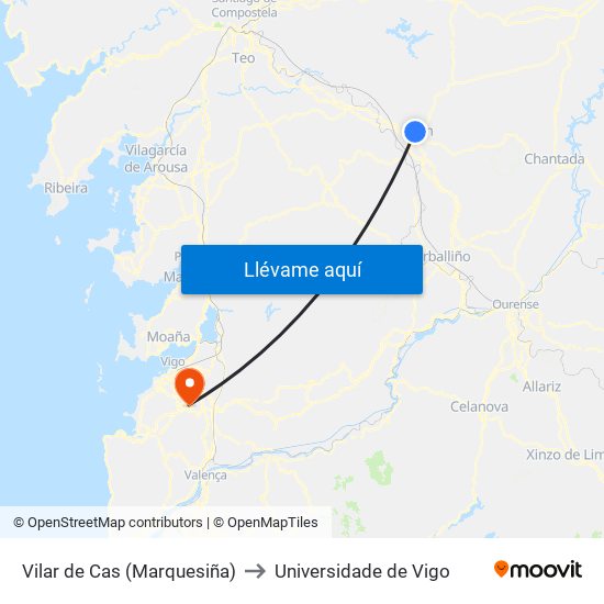Vilar de Cas (Marquesiña) to Universidade de Vigo map