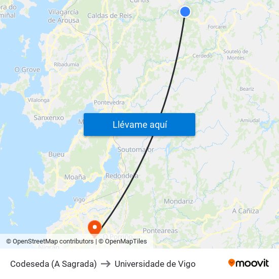 Codeseda (A Sagrada) to Universidade de Vigo map
