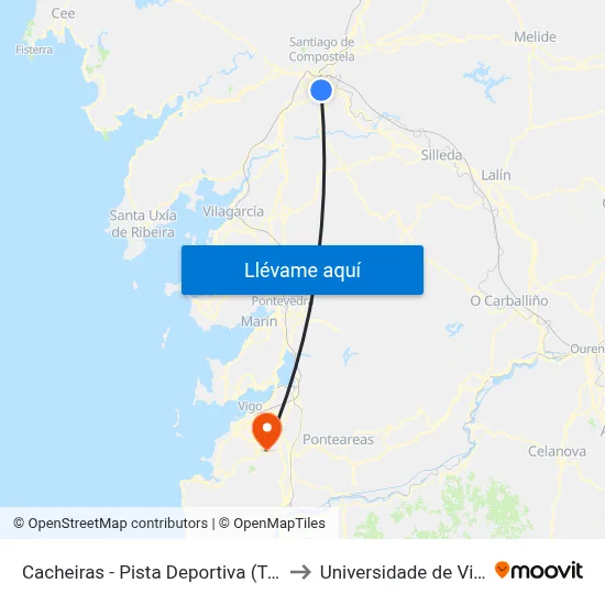 Cacheiras - Pista Deportiva (Teo) to Universidade de Vigo map