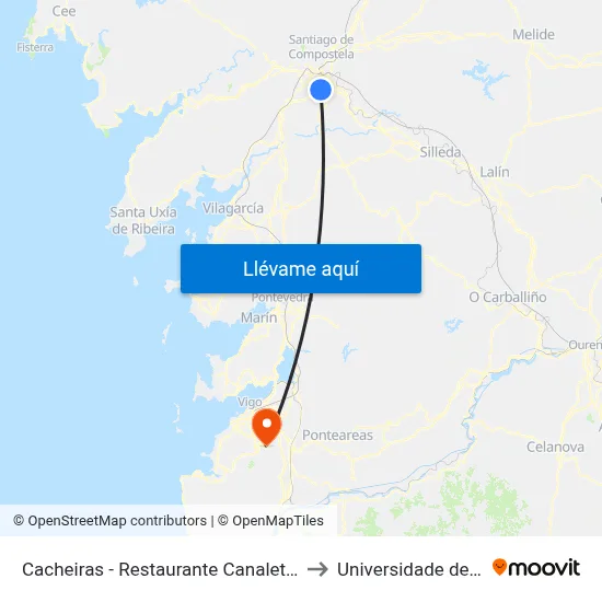 Cacheiras - Restaurante Canaletto (Teo) to Universidade de Vigo map