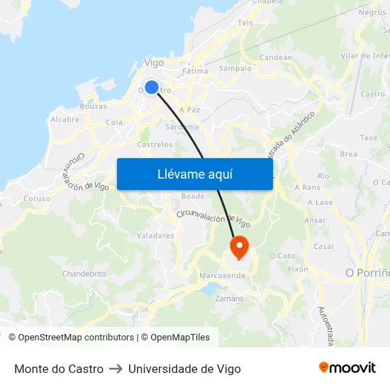 Monte do Castro to Universidade de Vigo map