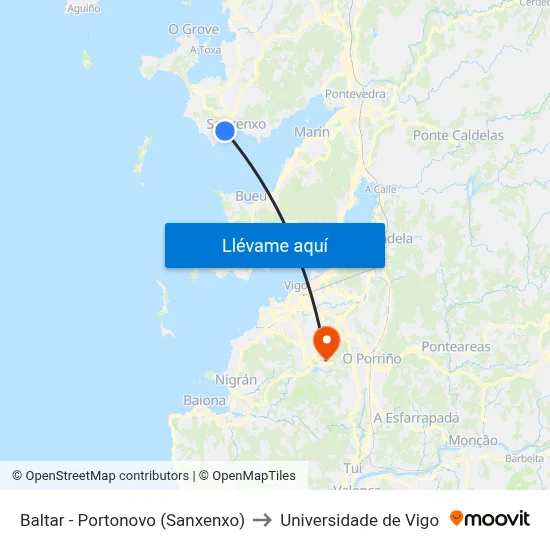 Baltar - Portonovo (Sanxenxo) to Universidade de Vigo map