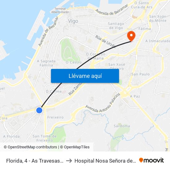 Florida, 4 - As Travesas (Vigo) to Hospital Nosa Señora de Fátima map