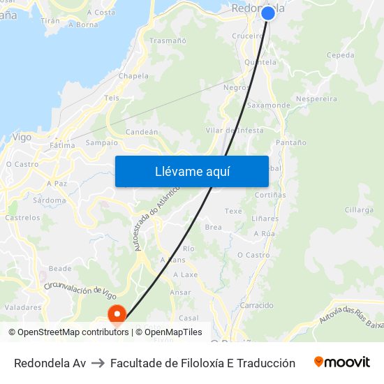 Redondela Av to Facultade de Filoloxía E Traducción map