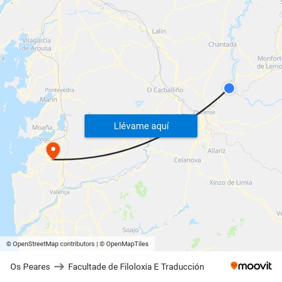 Os Peares to Facultade de Filoloxía E Traducción map