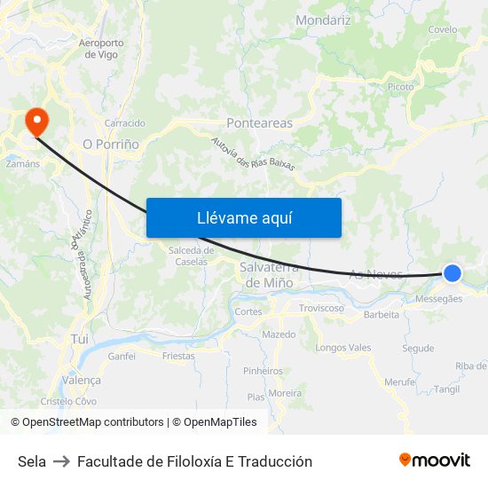 Sela to Facultade de Filoloxía E Traducción map