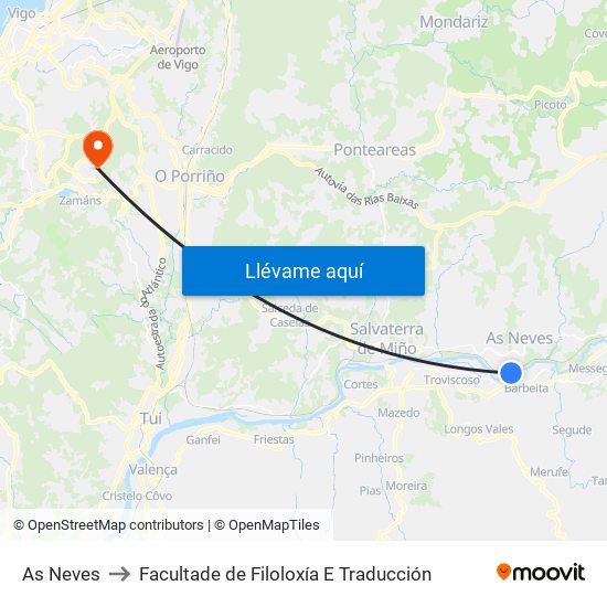 As Neves to Facultade de Filoloxía E Traducción map
