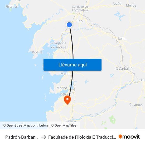 Padrón-Barbanza to Facultade de Filoloxía E Traducción map