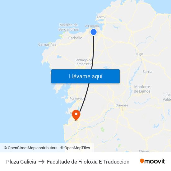 Plaza Galicia to Facultade de Filoloxía E Traducción map