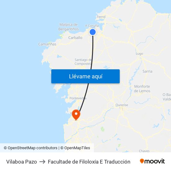 Vilaboa Pazo to Facultade de Filoloxía E Traducción map