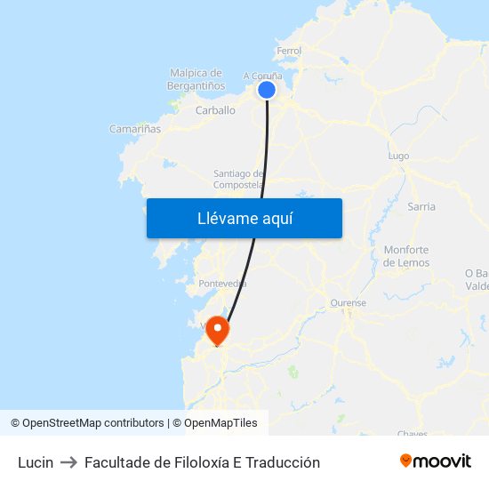 Lucin to Facultade de Filoloxía E Traducción map