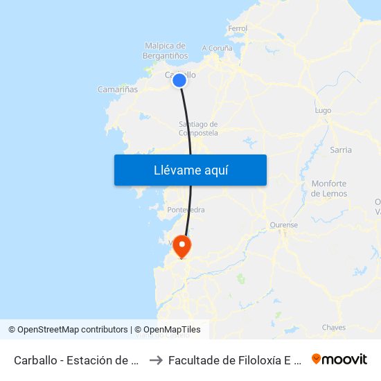 Carballo - Estación de Autobuses to Facultade de Filoloxía E Traducción map