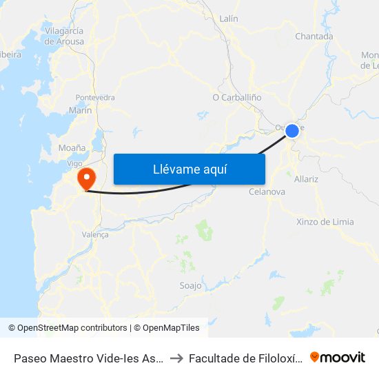Paseo Maestro Vide-Ies As Lagoas (Ourense) to Facultade de Filoloxía E Traducción map