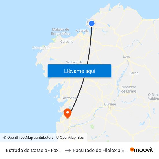 Estrada de Castela - Faxardo (Ferrol) to Facultade de Filoloxía E Traducción map
