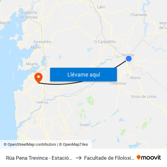 Rúa Pena Trevinca - Estación de Tren (Ourense) to Facultade de Filoloxía E Traducción map