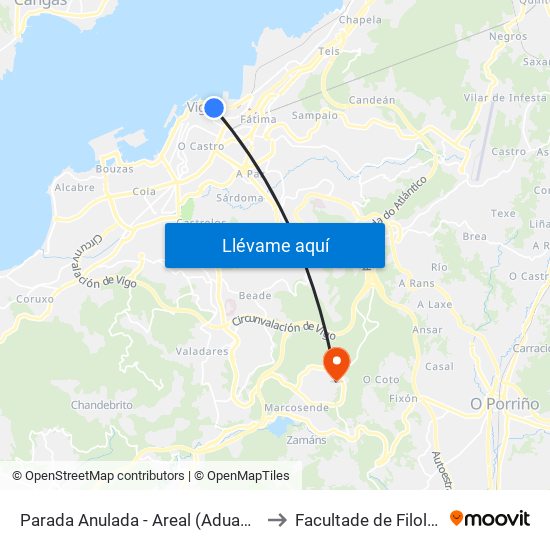 Parada Anulada - Areal (Aduana) // A Ribeira do Convento to Facultade de Filoloxía E Traducción map