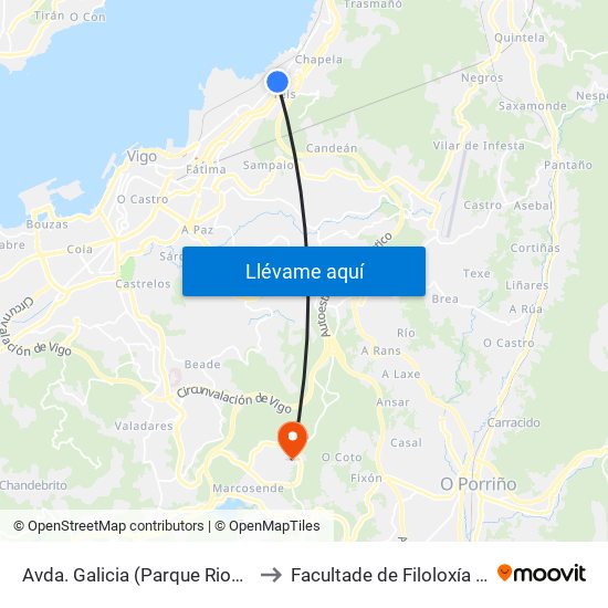 Avda. Galicia (Parque Riouxa) // A Granxa to Facultade de Filoloxía E Traducción map