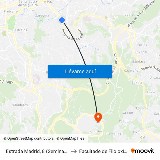 Estrada Madrid, 8 (Seminario) // A Raposeira to Facultade de Filoloxía E Traducción map
