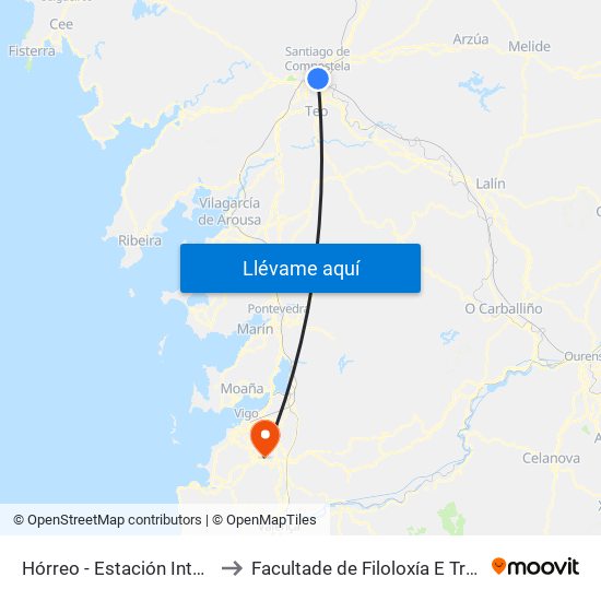 Hórreo - Estación Intermodal to Facultade de Filoloxía E Traducción map