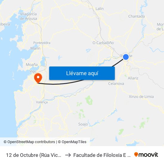 12 de Octubre (Rúa Vicente Risco) to Facultade de Filoloxía E Traducción map