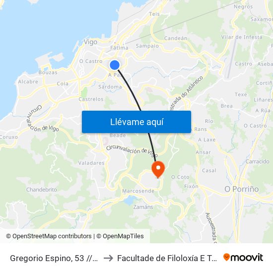 Gregorio Espino, 53 // O Cotón to Facultade de Filoloxía E Traducción map