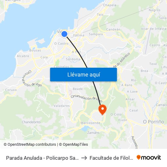 Parada Anulada - Policarpo Sanz, 40 // A Viña da Fervenza to Facultade de Filoloxía E Traducción map