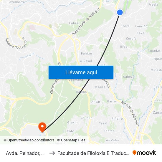 Avda. Peinador, 100 to Facultade de Filoloxía E Traducción map