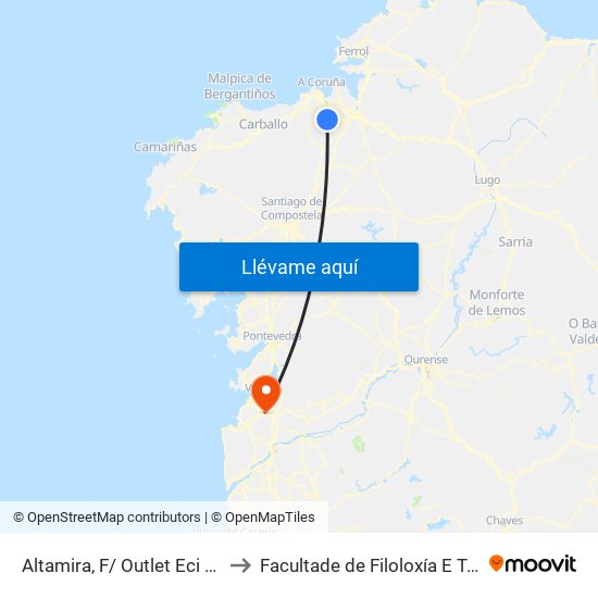 Altamira, F/ Outlet Eci (Cambre) to Facultade de Filoloxía E Traducción map